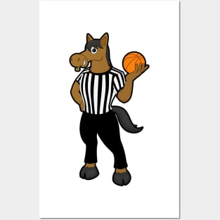 Horse as Referee with Basketball & Whistle Posters and Art